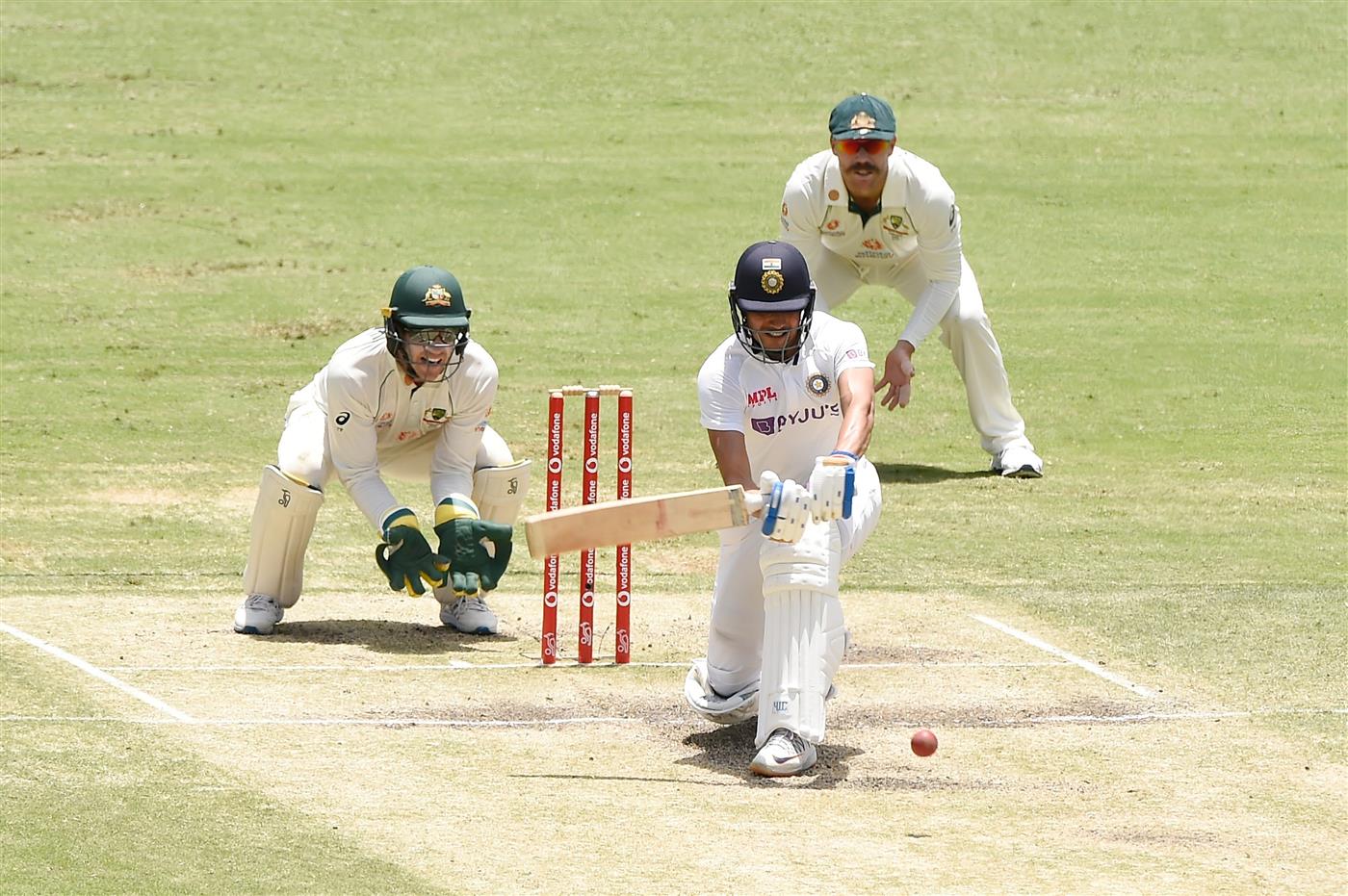 BRISBANE, AUSTRALIA - JANUARY 19: Shubman Gill of India bats during day five of the 4th Test Match in the series between Australia and India at The Gabba on January 19, 2021 in Brisbane, Australia. (Photo by Matt Roberts/Getty Images)