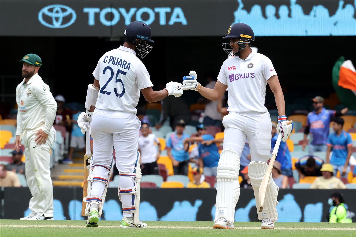 BRISBANE, AUSTRALIA - JANUARY 19: Shubman Gill of India celebrates his half century during day five of the 4th Test Match in the series between Australia and India at The Gabba on January 19, 2021 in Brisbane, Australia. (Getty)