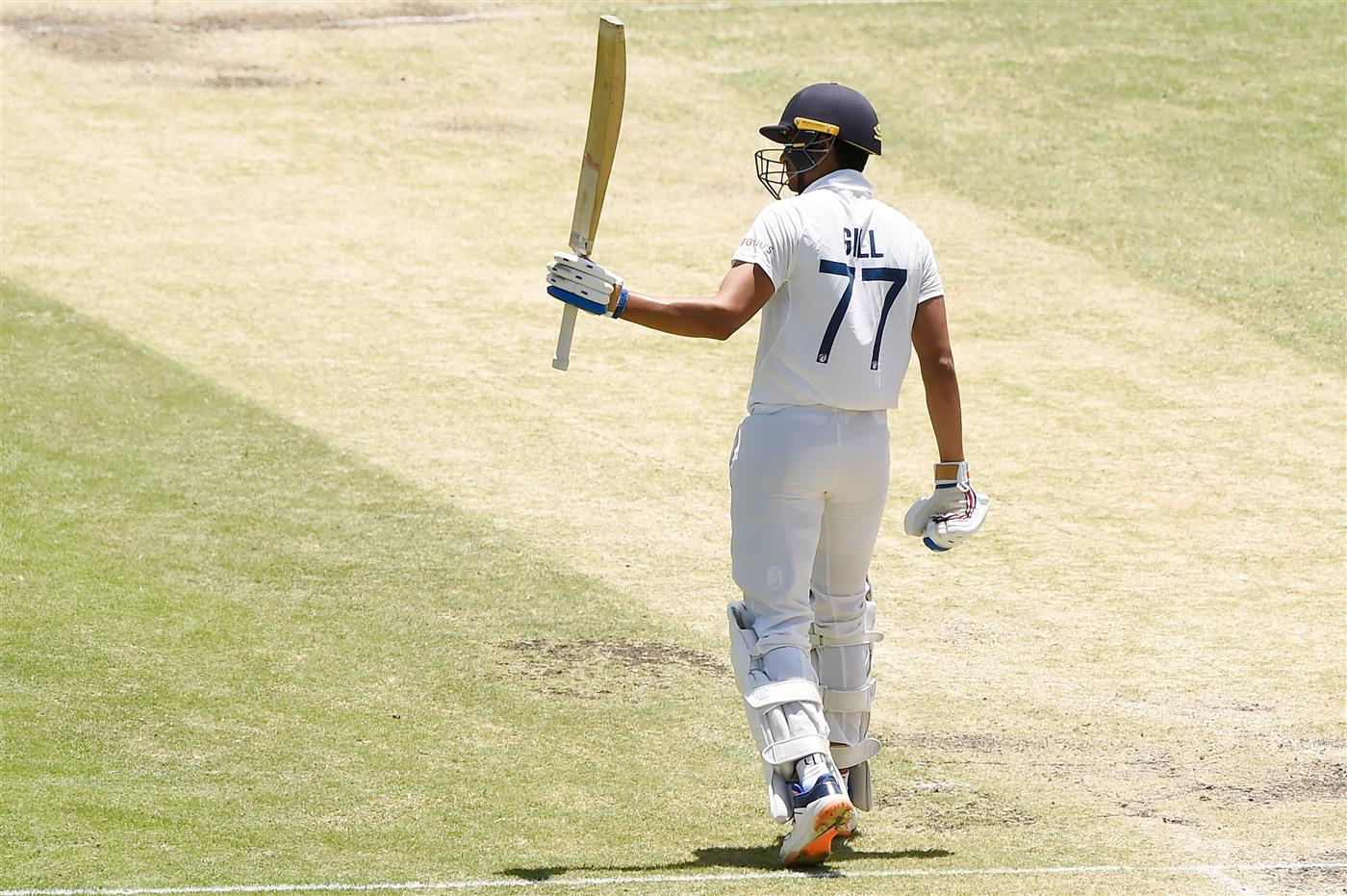 BRISBANE, AUSTRALIA - JANUARY 19: Shubman Gill of India celebrates his half century during day five of the 4th Test Match in the series between Australia and India at The Gabba on January 19, 2021 in Brisbane, Australia. (Photo by Matt Roberts/Getty Images)