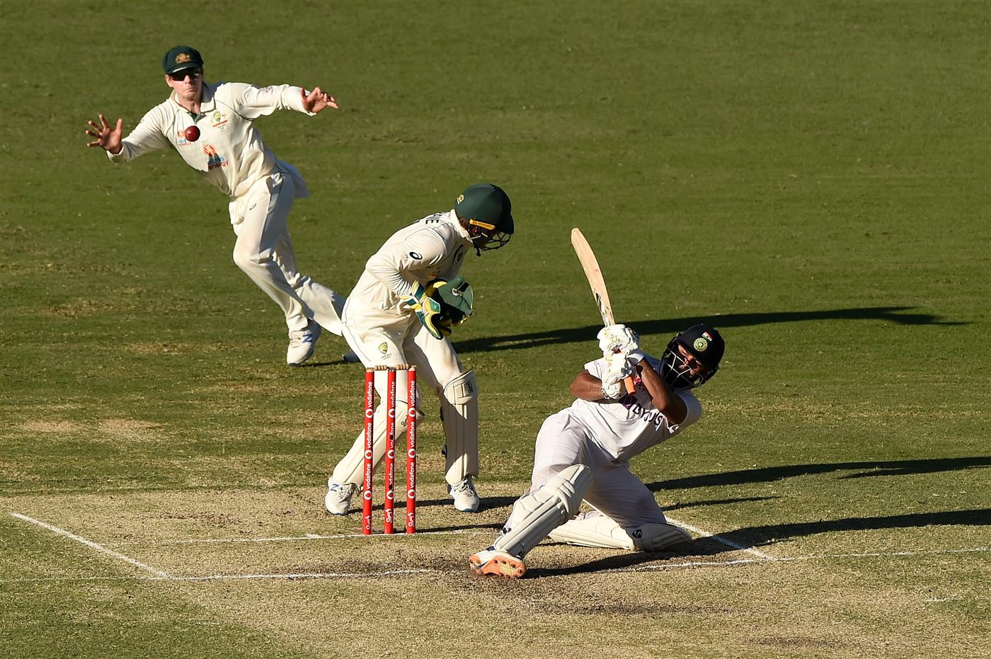 BRISBANE, AUSTRALIA - JANUARY 19: Rishabh Pant of India bats during day five of the 4th Test Match in the series between Australia and India at The Gabba on January 19, 2021 in Brisbane, Australia. (Photo by Matt Roberts/Getty Images)