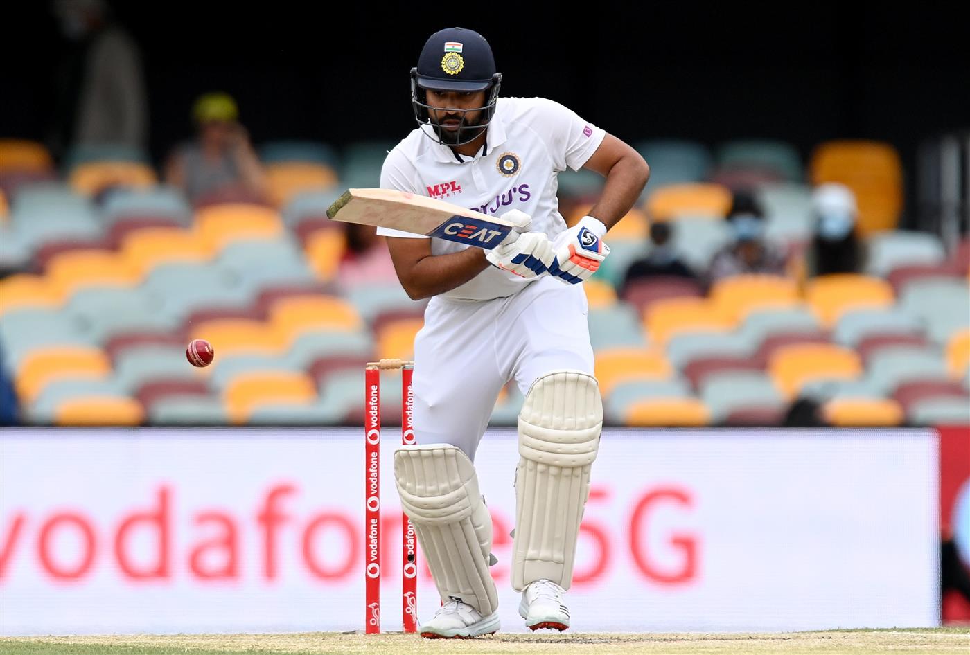 BRISBANE, AUSTRALIA - JANUARY 19: Rohit Sharma of India bats during day five of the 4th Test Match in the series between Australia and India at The Gabba on January 19, 2021 in Brisbane, Australia. (Photo by Bradley Kanaris/Getty Images)