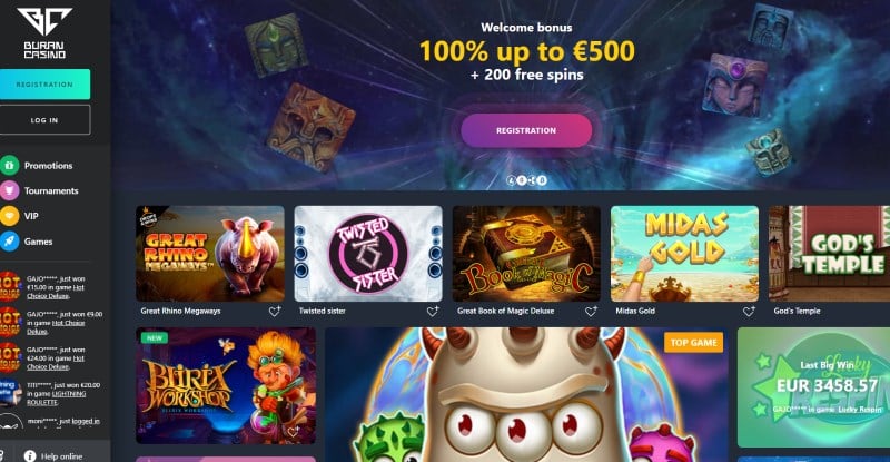 Buran Casino Bonus Code NEWBONUS nets you 100% up to €500
