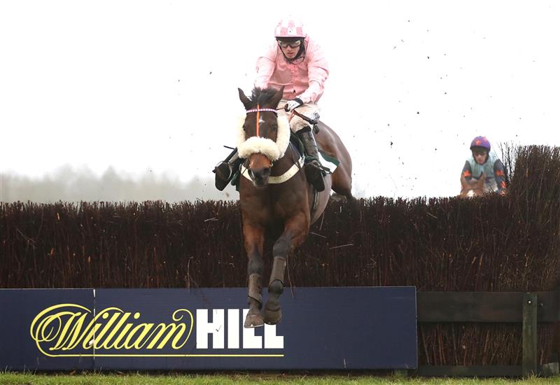 CATTERICK, ENGLAND - FEBRUARY 05: Newberry New ridden by jockey Harry Bannister on their way to winning the racingtv.com Handicap Chase at Catterick Racecourse on February 5, 2021 in Catterick, England. (Photo by Tim Goode - Pool / Getty Images)