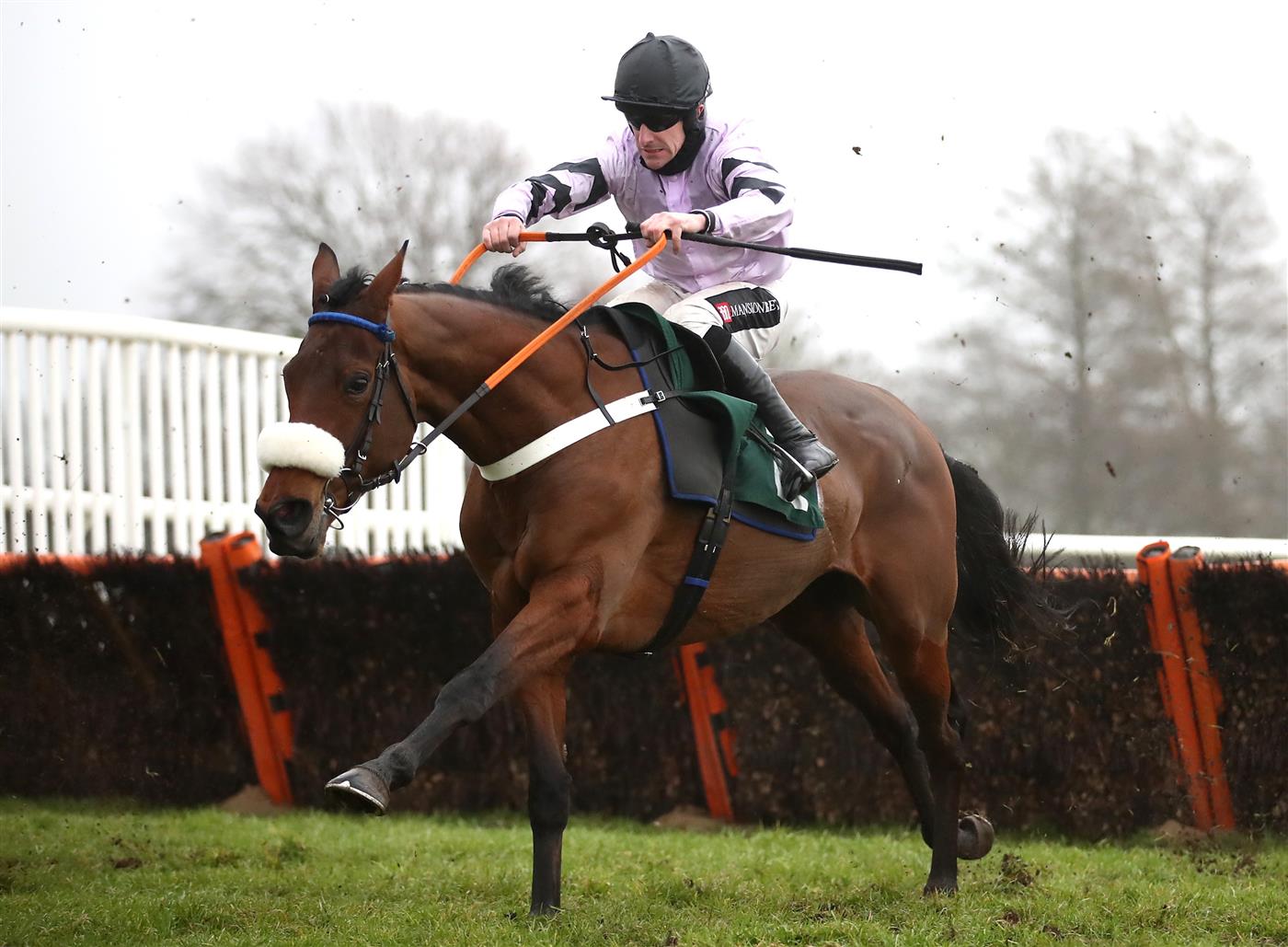 CATTERICK, ENGLAND - FEBRUARY 05: Barrichello ridden by jockey Brian Hughes during the Racing TV Profits Returned To Racing Maiden Hurdle race at Catterick Racecourse on February 5, 2021 in Catterick, England. (Photo by Tim Goode - Pool / Getty Images)
