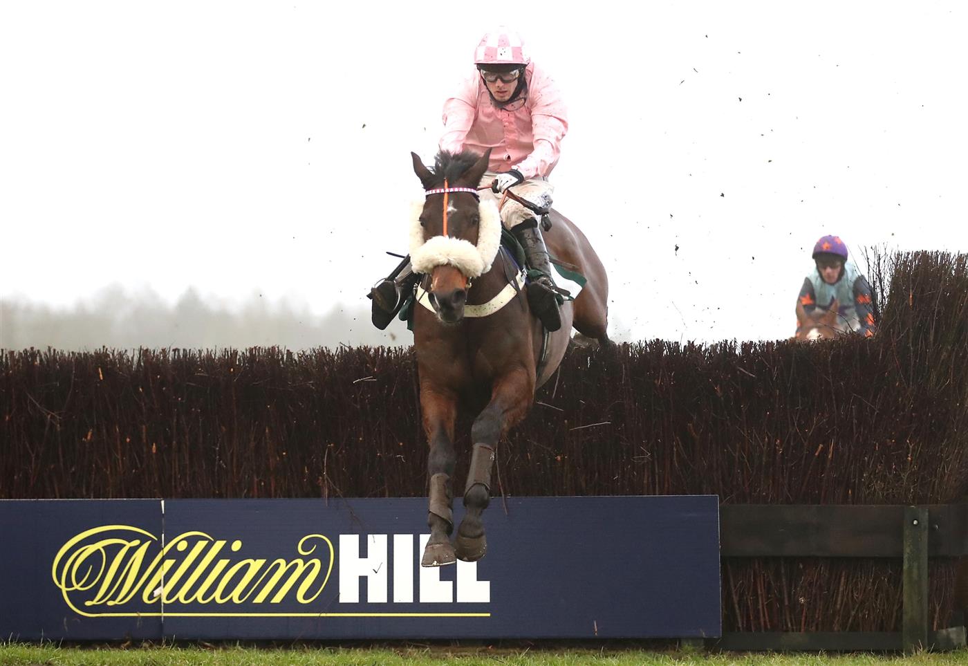 CATTERICK, ENGLAND - FEBRUARY 05: Newberry New ridden by jockey Harry Bannister on their way to winning the racingtv.com Handicap Chase at Catterick Racecourse on February 5, 2021 in Catterick, England. (Photo by Tim Goode - Pool / Getty Images)