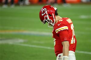 TAMPA, FLORIDA - FEBRUARY 07: Patrick Mahomes #15 of the Kansas City Chiefs walks with his head down in the fourth quarter against the Tampa Bay Buccaneers in Super Bowl LV at Raymond James Stadium on February 07, 2021 in Tampa, Florida. (Photo by Patrick Smith/Getty Images)