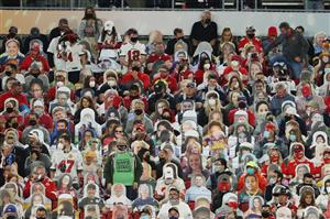 TAMPA, FLORIDA - FEBRUARY 07: Fans look on during the second quarter of the game between the Tampa Bay Buccaneers and the Kansas City Chiefs in Super Bowl LV at Raymond James Stadium on February 07, 2021 in Tampa, Florida. (Photo by Patrick Smith/Getty Images)