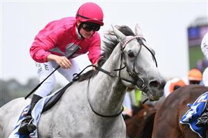 MELBOURNE, AUSTRALIA - FEBRUARY 27: Michael Poy riding Fabergino winning race 5, the Ata/bob Hoysted Handicap, during Melbourne Racing at Flemington Racecourse on February 27, 2021 in Melbourne, Australia. (Photo by Vince Caligiuri/Getty Images)