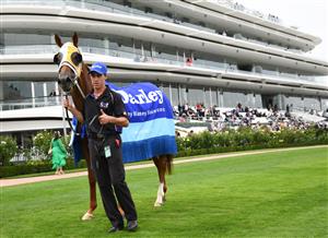 MELBOURNE, AUSTRALIA - FEBRUARY 27: Star of the Seas after winning race 6, the Darley Blamey Stakes, during Melbourne Racing at Flemington Racecourse on February 27, 2021 in Melbourne, Australia. (Photo by Vince Caligiuri/Getty Images)