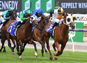 MELBOURNE, AUSTRALIA - FEBRUARY 27: Damian Lane riding Star of the Seas winning race 6, the Darley Blamey Stakes, during Melbourne Racing at Flemington Racecourse on February 27, 2021 in Melbourne, Australia. (Photo by Vince Caligiuri/Getty Images)