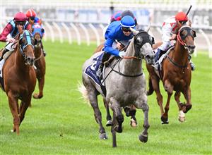 MELBOURNE, AUSTRALIA - FEBRUARY 27: Jamie Kah riding Subedar winning Race 4, the World Horse Racing Handicap, during Melbourne Racing at Flemington Racecourse on February 27, 2021 in Melbourne, Australia. (Photo by Vince Caligiuri/Getty Images)
