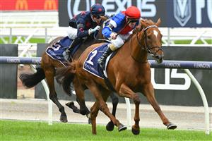 MELBOURNE, AUSTRALIA - FEBRUARY 27: Mark Zahra riding Mosh Music winning Race 2, the Roy Higgins Quality, during Melbourne Racing at Flemington Racecourse on February 27, 2021 in Melbourne, Australia. (Photo by Vince Caligiuri/Getty Images)