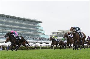 MELBOURNE, AUSTRALIA - FEBRUARY 27: Michael Dee riding Lunar Fox winning Race 7, the Kennedy Australian Guineas, during Melbourne Racing at Flemington Racecourse on February 27, 2021 in Melbourne, Australia. (Photo by Vince Caligiuri/Getty Images)