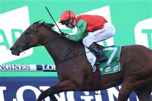 SYDNEY, AUSTRALIA - MARCH 27: Kerrin McEvoy on Seasons wins race 9 the TAB Birthday Card Stakes during Golden Slipper Day at Rosehill Gardens on March 27, 2021 in Sydney, Australia. (Photo by Mark Evans/Getty Images)