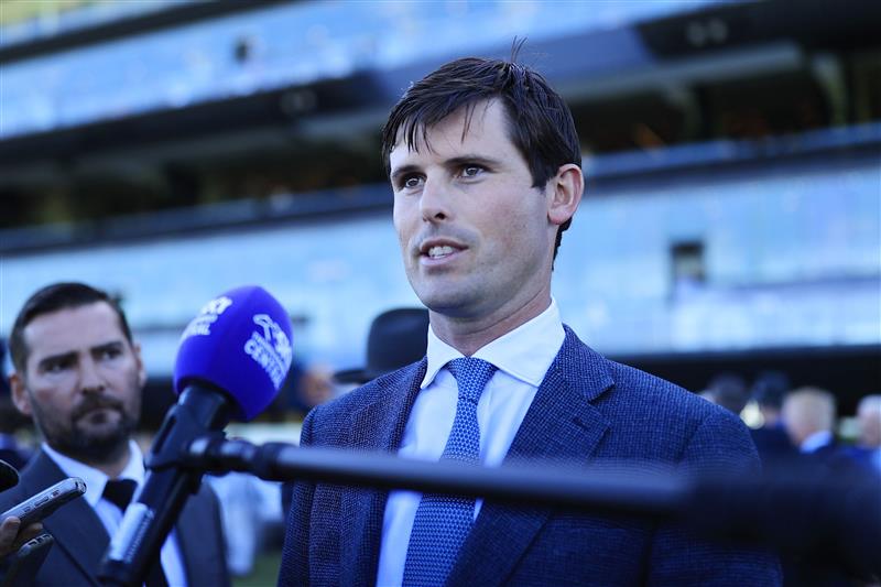 SYDNEY, AUSTRALIA - APRIL 10: JamesCummings looks on after winning race 6 the Inglis Sires’ with Anamoe during The Championships at Royal Randwick Racecourse on April 10, 2021 in Sydney, Australia. (Photo by Mark Evans/Getty Images)