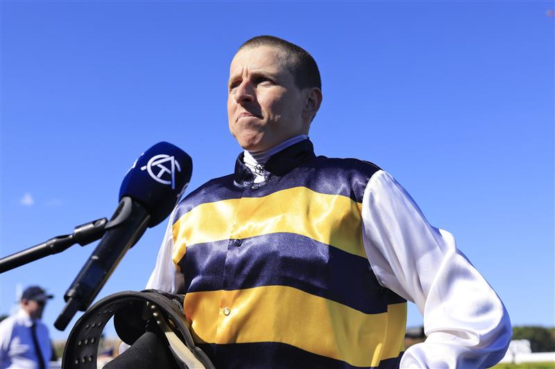 SYDNEY, AUSTRALIA - APRIL 10: Damien Lane looks on after riding  Quick Thinker to victory in race 5 the Schweppes Chairman’s Quality during The Championships at Royal Randwick Racecourse on April 10, 2021 in Sydney, Australia. (Photo by Mark Evans/Getty Images)
