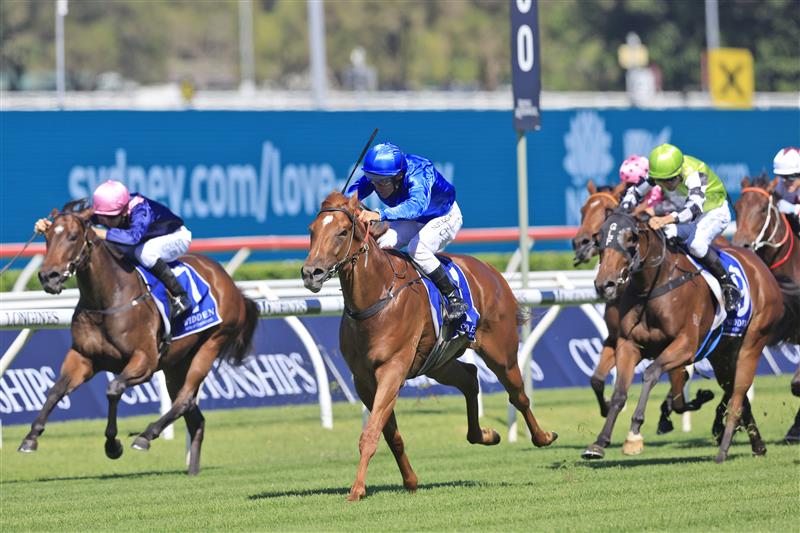 SYDNEY, AUSTRALIA - APRIL 10: Damien Oliver on Paulele wins race 1 the Widden Kindergarten Stakes during The Championships at Royal Randwick Racecourse on April 10, 2021 in Sydney, Australia. (Photo by Mark Evans/Getty Images)