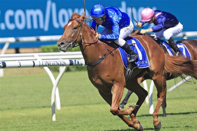 SYDNEY, AUSTRALIA - APRIL 10: Damien Oliver on Paulele wins race 1 the Widden Kindergarten Stakes during The Championships at Royal Randwick Racecourse on April 10, 2021 in Sydney, Australia. (Photo by Mark Evans/Getty Images)