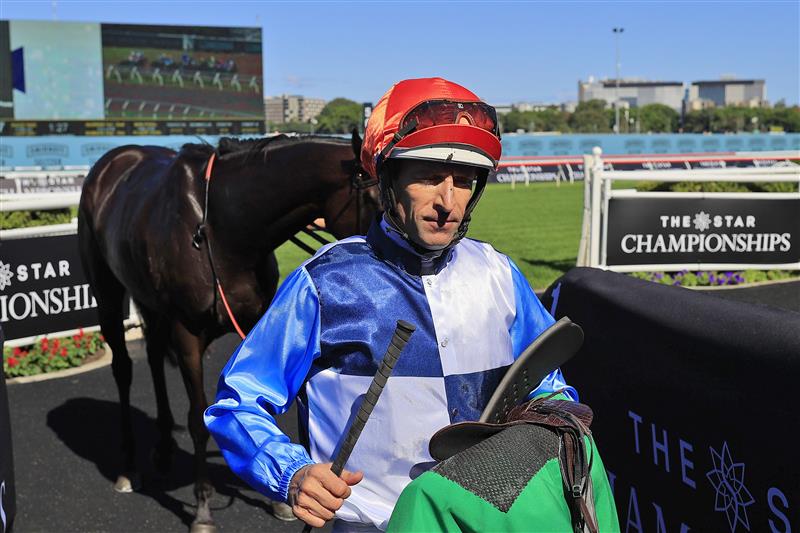 SYDNEY, AUSTRALIA - APRIL 10: Hugh Bowman on Duais returns to scale after winning race 4 the TAB Adrian Knox Stakes during The Championships at Royal Randwick Racecourse on April 10, 2021 in Sydney, Australia. (Photo by Mark Evans/Getty Images)