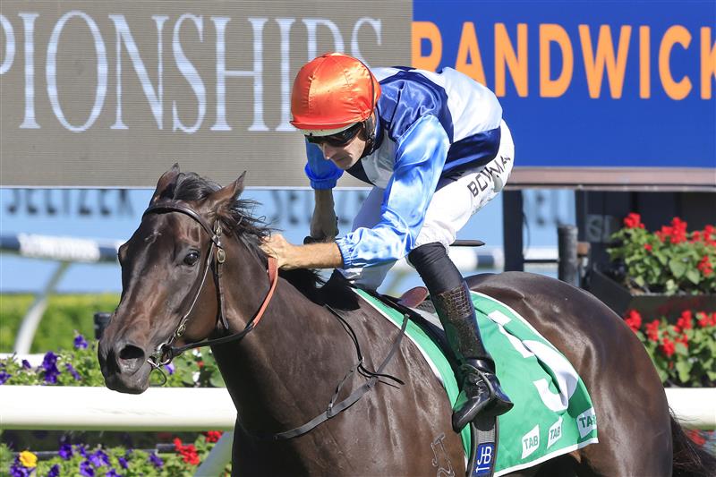 SYDNEY, AUSTRALIA - APRIL 10: Hugh Bowman on Duais wins race 4 the TAB Adrian Knox Stakes during The Championships at Royal Randwick Racecourse on April 10, 2021 in Sydney, Australia. (Photo by Mark Evans/Getty Images)