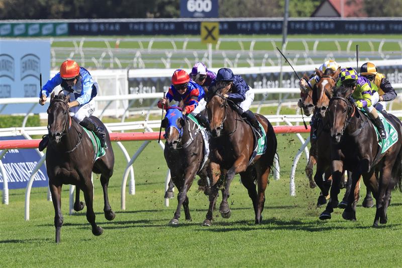 SYDNEY, AUSTRALIA - APRIL 10: Hugh Bowman on Duais wins race 4 the TAB Adrian Knox Stakes during The Championships at Royal Randwick Racecourse on April 10, 2021 in Sydney, Australia. (Photo by Mark Evans/Getty Images)