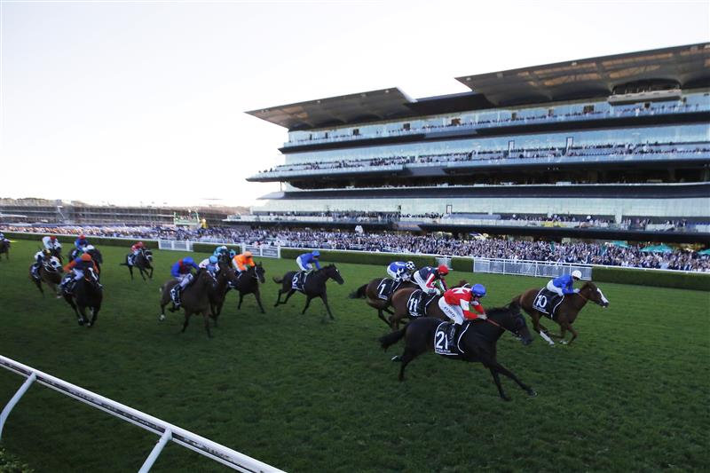 SYDNEY, AUSTRALIA - APRIL 10: Jamie Kah on Cascadian (white cap) wins race 9 the Star Doncaster Mile during The Championships at Royal Randwick Racecourse on April 10, 2021 in Sydney, Australia. (Photo by Mark Evans/Getty Images)