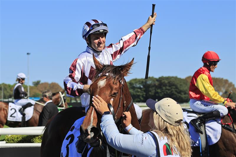 SYDNEY, AUSTRALIA - APRIL 10: Tommy Berry on Art Cadeau returns to scale after winning race 3 the Newhaven Park Country Championships Final during The Championships at Royal Randwick Racecourse on April 10, 2021 in Sydney, Australia. (Photo by Mark Evans/Getty Images)