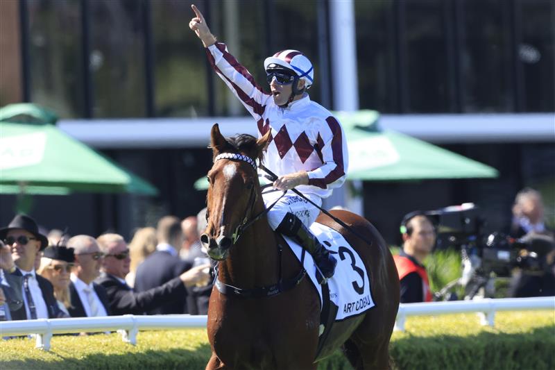 SYDNEY, AUSTRALIA - APRIL 10: Tommy Berry on Art Cadeau returns to scale after winning race 3 the Newhaven Park Country Championships Final during The Championships at Royal Randwick Racecourse on April 10, 2021 in Sydney, Australia. (Photo by Mark Evans/Getty Images)