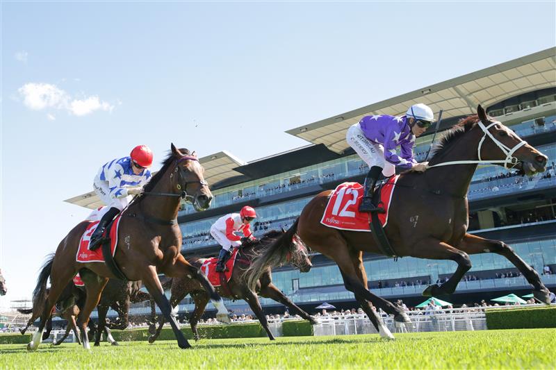 SYDNEY, AUSTRALIA - APRIL 10: Tommy Berry on Kiku wins race 2 the Fujitsu General Carbine Club Stakes during The Championships at Royal Randwick Racecourse on April 10, 2021 in Sydney, Australia. (Photo by Mark Evans/Getty Images)