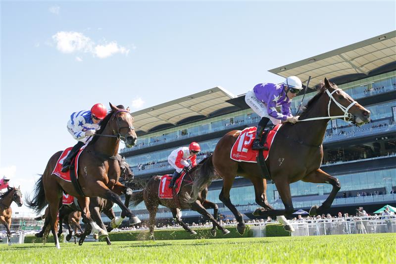 SYDNEY, AUSTRALIA - APRIL 10: Tommy Berry on Kiku wins race 2 the Fujitsu General Carbine Club Stakes during The Championships at Royal Randwick Racecourse on April 10, 2021 in Sydney, Australia. (Photo by Mark Evans/Getty Images)