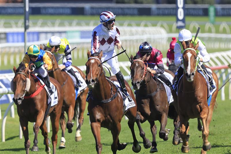 SYDNEY, AUSTRALIA - APRIL 10: Tommy Berry on Art Cadeau wins race 3 the Newhaven Park Country Championships Final during The Championships at Royal Randwick Racecourse on April 10, 2021 in Sydney, Australia. (Photo by Mark Evans/Getty Images)