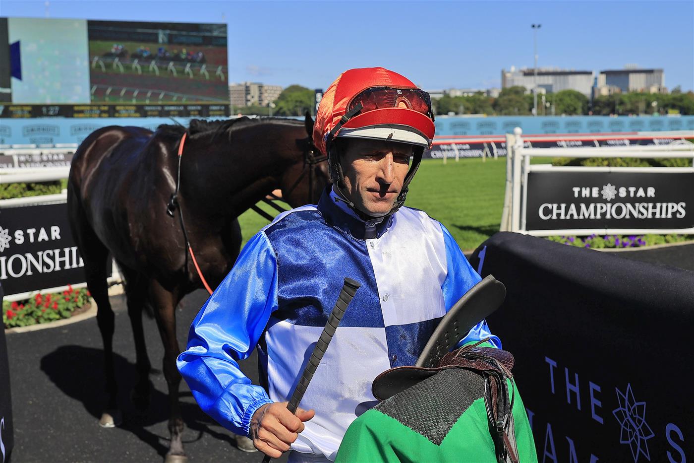 SYDNEY, AUSTRALIA - APRIL 10: Hugh Bowman on Duais returns to scale after winning race 4 the TAB Adrian Knox Stakes during The Championships at Royal Randwick Racecourse on April 10, 2021 in Sydney, Australia. (Photo by Mark Evans/Getty Images)