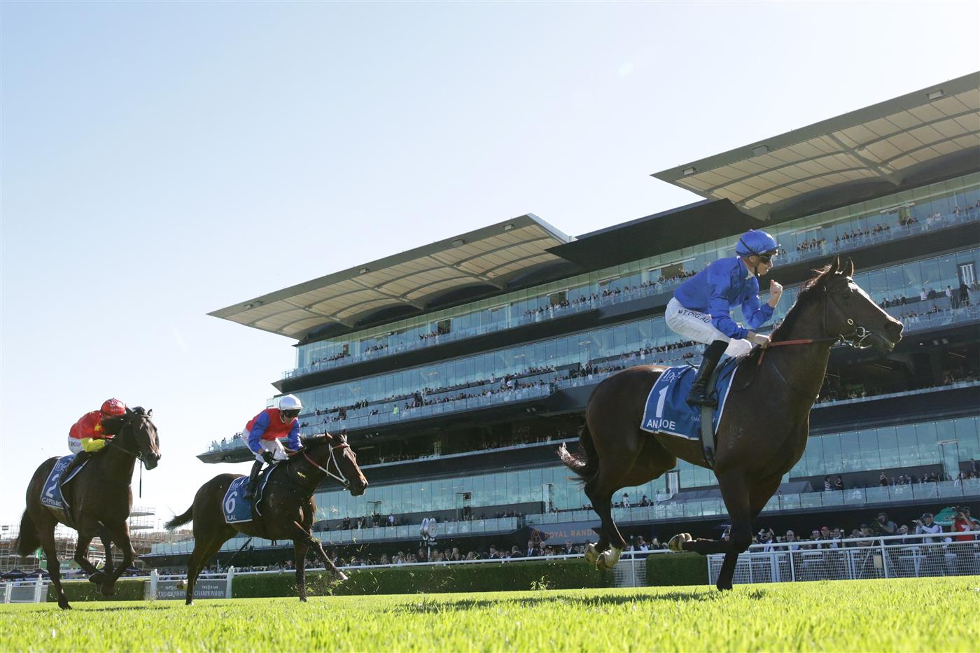 SYDNEY, AUSTRALIA - APRIL 10: James McDonald on Anamoe wins race 6 the Inglis Sires’ during The Championships at Royal Randwick Racecourse on April 10, 2021 in Sydney, Australia. (Photo by Mark Evans/Getty Images)