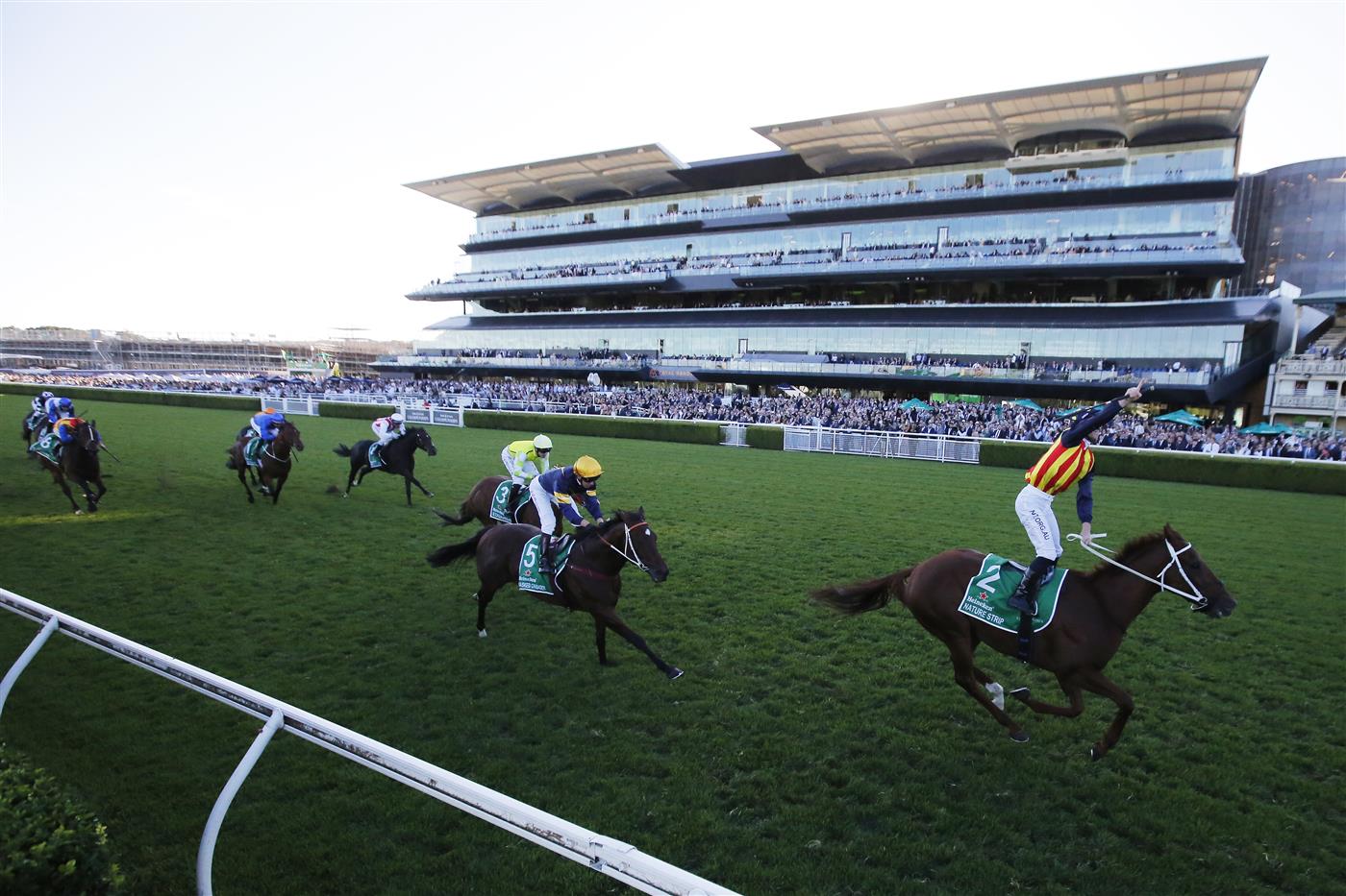 SYDNEY, AUSTRALIA - APRIL 10: James McDonald on Nature Strip wins race 8 the Heineken TJ Smith Stakes during The Championships at Royal Randwick Racecourse on April 10, 2021 in Sydney, Australia. (Photo by Mark Evans/Getty Images)
