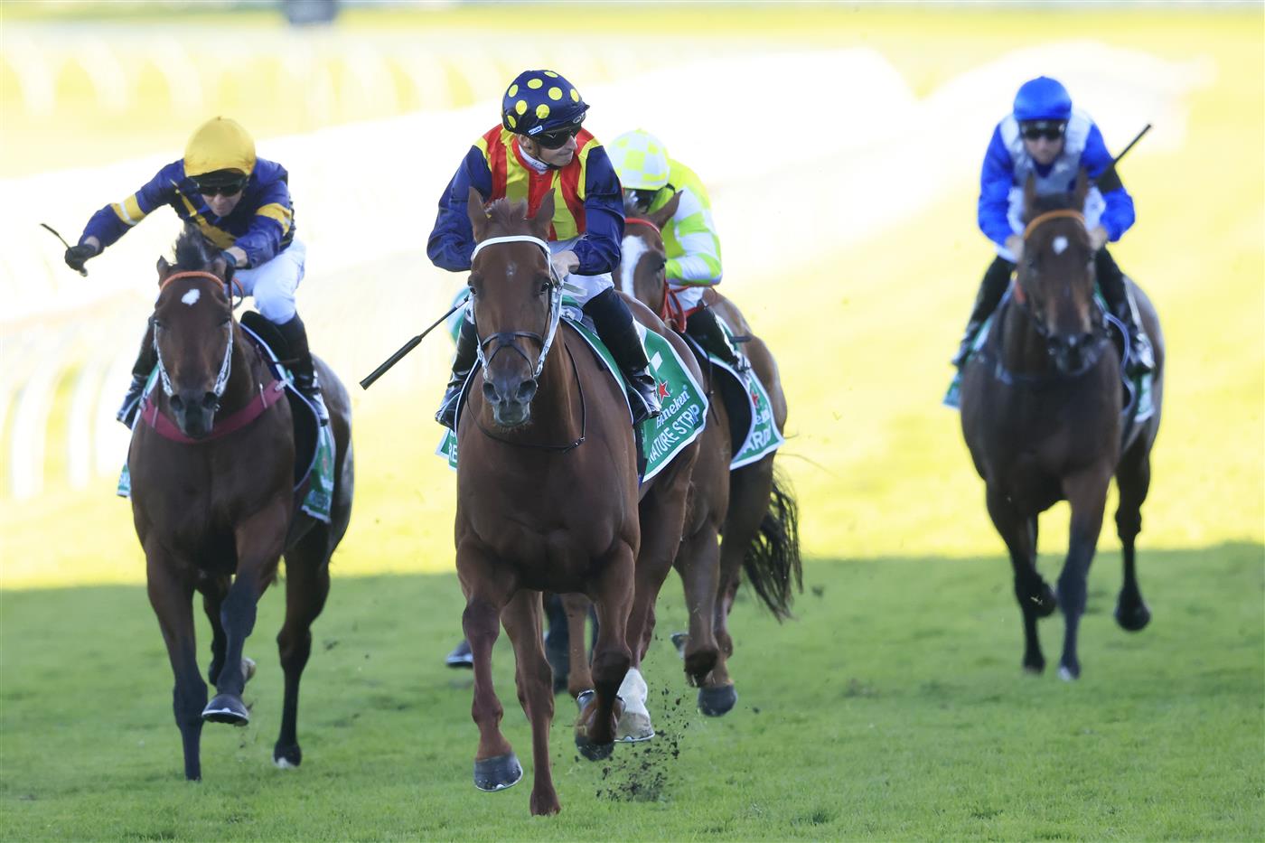 SYDNEY, AUSTRALIA - APRIL 10: James McDonald on Nature Strip wins race 8 the Heineken TJ Smith Stakes during The Championships at Royal Randwick Racecourse on April 10, 2021 in Sydney, Australia. (Photo by Mark Evans/Getty Images)