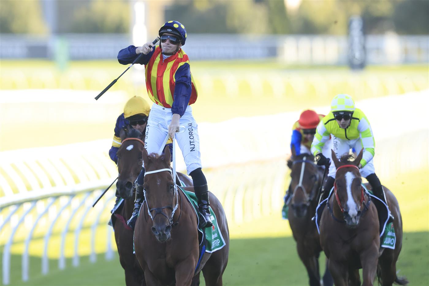 SYDNEY, AUSTRALIA - APRIL 10: James McDonald on Nature Strip wins race 8 the Heineken TJ Smith Stakes during The Championships at Royal Randwick Racecourse on April 10, 2021 in Sydney, Australia. (Photo by Mark Evans/Getty Images)