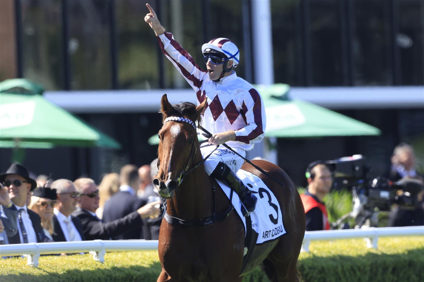 SYDNEY, AUSTRALIA - APRIL 10: Tommy Berry on Art Cadeau returns to scale after winning race 3 the Newhaven Park Country Championships Final during The Championships at Royal Randwick Racecourse on April 10, 2021 in Sydney, Australia. (Photo by Mark Evans/Getty Images)