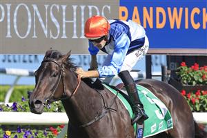 SYDNEY, AUSTRALIA - APRIL 10: Hugh Bowman on Duais wins race 4 the TAB Adrian Knox Stakes during The Championships at Royal Randwick Racecourse on April 10, 2021 in Sydney, Australia. (Photo by Mark Evans/Getty Images)