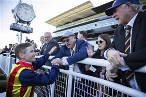 SYDNEY, AUSTRALIA - APRIL 10: Winning connections of Nature Strip congratulate James McDonald after winning the Heineken T J Smith Stakes during the Championships Day 1 at Royal Randwick Racecourse on April 10, 2021 in Sydney, Australia. A COVID-restricted crowd of 15,000 is expected to attend Day 1 of The Championships, the highlight of the Sydney Autumn Racing Carnival. The 2020 event was restricted to participants and essential staff only in the height of the coronavirus pandemic. The Championships Day 1 featuring four Group 1 events headlined by the $3 million Doncaster Mile and $2 million Australian Derby. (Photo by Jenny Evans/Getty Images)