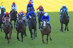 SYDNEY, AUSTRALIA - APRIL 10: Jamie Kah on Cascadian (white cap) wins race 9 the Star Doncaster Mile during The Championships at Royal Randwick Racecourse on April 10, 2021 in Sydney, Australia. (Photo by Mark Evans/Getty Images)