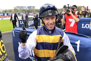 SYDNEY, AUSTRALIA - APRIL 17: Ron Stewart on Selino returns to scale after winning race 7 the Schweppes Sydney Cup during day two of The Championships at Royal Randwick Racecourse on April 17, 2021 in Sydney, Australia. (Photo by Mark Evans/Getty Images)
