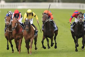 SYDNEY, AUSTRALIA - APRIL 17: Tom Marquand on Addeybb wins race 8 the Longines Queen Elizabeth Stakesduring day two of The Championships at Royal Randwick Racecourse on April 17, 2021 in Sydney, Australia. (Photo by Mark Evans/Getty Images)