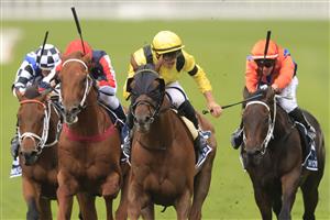 SYDNEY, AUSTRALIA - APRIL 17: Tom Marquand on Addeybb wins race 8 the Longines Queen Elizabeth Stakesduring day two of The Championships at Royal Randwick Racecourse on April 17, 2021 in Sydney, Australia. (Photo by Mark Evans/Getty Images)