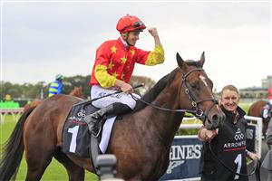 SYDNEY, AUSTRALIA - APRIL 17: James McDonald on Wild Ruler returns to scale after winning race 6 the Arrowfield 3YO Sprint during day two of The Championships at Royal Randwick Racecourse on April 17, 2021 in Sydney, Australia. (Photo b y Mark Evans/Getty Images)