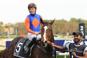 SYDNEY, AUSTRALIA - APRIL 17: Tommy Berry on Nettoyer returns to scale after winning race 9 the Moet & Chandon Queen Of The Turf Stakes during day two of The Championships at Royal Randwick Racecourse on April 17, 2021 in Sydney, Australia. (Photo by Mark Evans/Getty Images)