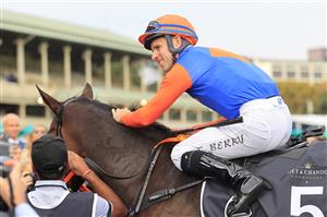 SYDNEY, AUSTRALIA - APRIL 17: Tommy Berry on Nettoyer returns to scale after winning race 9 the Moet & Chandon Queen Of The Turf Stakes during day two of The Championships at Royal Randwick Racecourse on April 17, 2021 in Sydney, Australia. (Photo by Mark Evans/Getty Images)