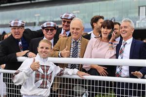 SYDNEY, AUSTRALIA - APRIL 17: Tommy Berry poses with connections and Trainer Robbie Price, (R) after winning race 4 the Heineken Percy Sykes Stakes with Jamaea during day two of The Championships at Royal Randwick Racecourse on April 17, 2021 in Sydney, Australia. (Photo by Mark Evans/Getty Images)