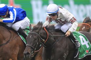 SYDNEY, AUSTRALIA - APRIL 17: Tommy Berry on Jamaea wins race 4 the Heineken Percy Sykes Stakes during day two of The Championships at Royal Randwick Racecourse on April 17, 2021 in Sydney, Australia. (Photo by Mark Evans/Getty Images)
