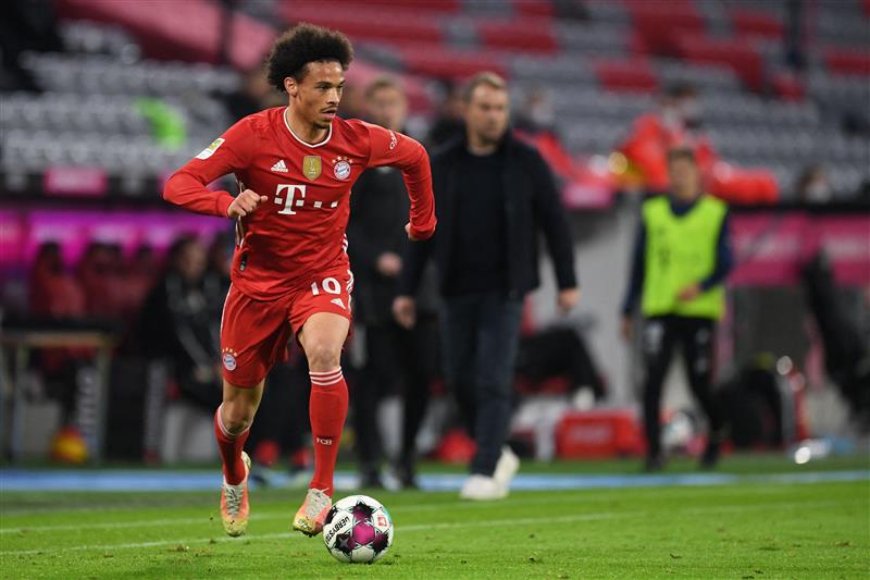Bayern Munich's German midfielder Leroy Sane controls the ball during the German first division Bundesliga football match FC Bayern Munich vs Bayer 04 Leverkusen in Munich, southern Germany, on April 20, 2021.  (Getty Images)