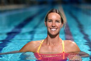 GOLD COAST, AUSTRALIA - APRIL 23: Australian swimmer Emma McKeon poses during a portrait session at the Gold Coast Aquatic Centre on April 23, 2021 in Gold Coast, Australia. (Photo by Chris Hyde/Getty Images)